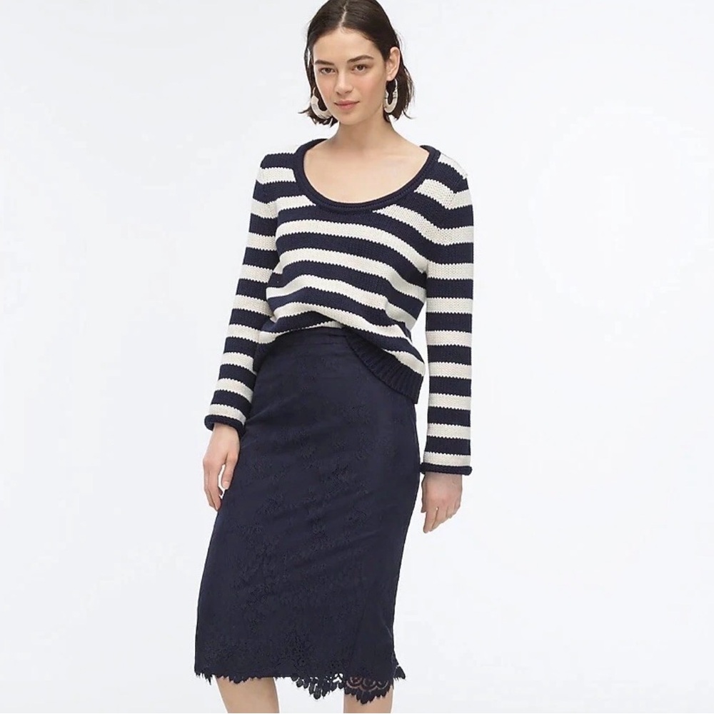 J. Crew Navy Chantilly Lace Pencil Skirt
